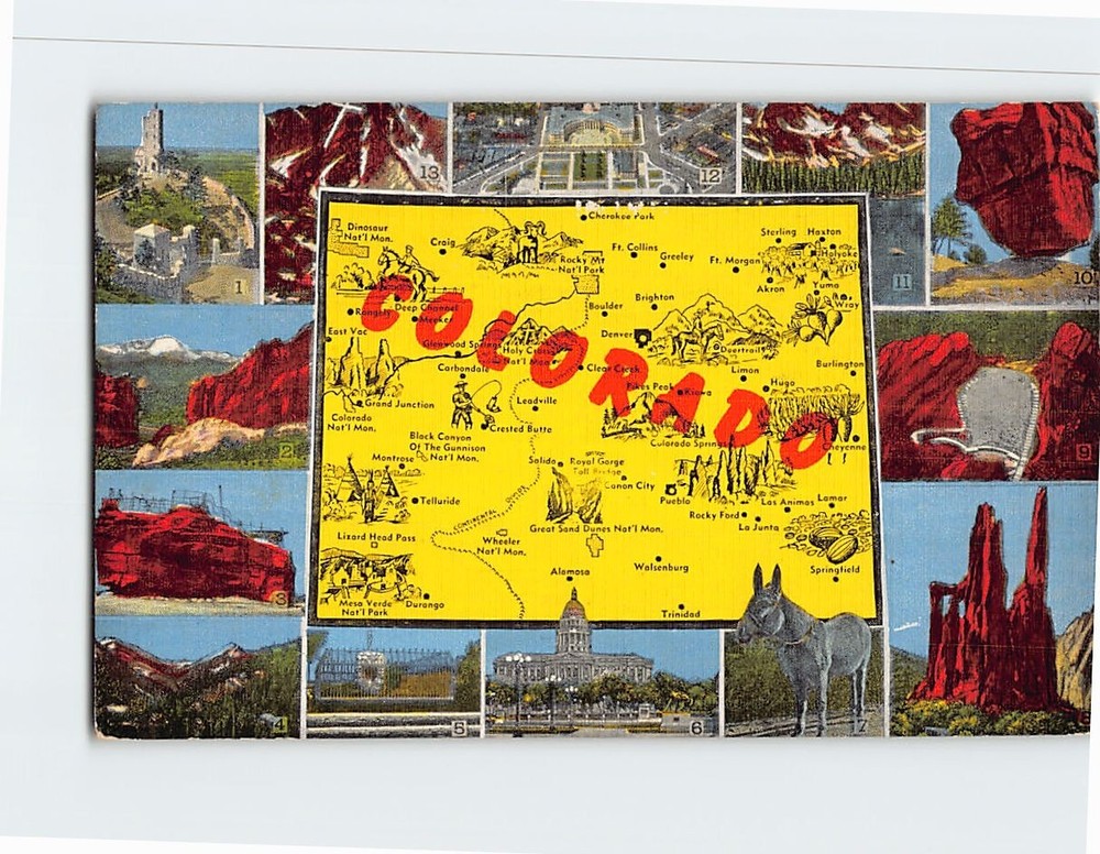 Postcard Map, Scenes & Views Colorado USA