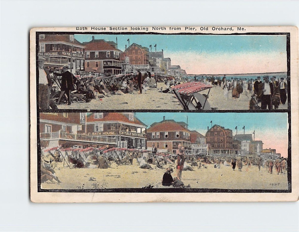 Postcard Bath House Section Looking North from Pier Old Orchard Beach Maine USA