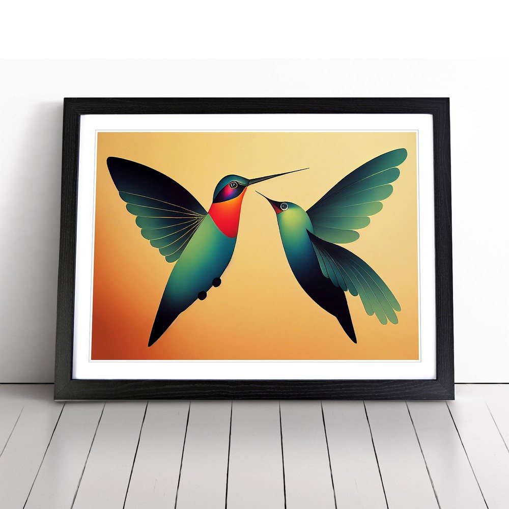 Unique Hummingbirds Abstract Wall Art Print Framed Canvas Picture Poster Decor