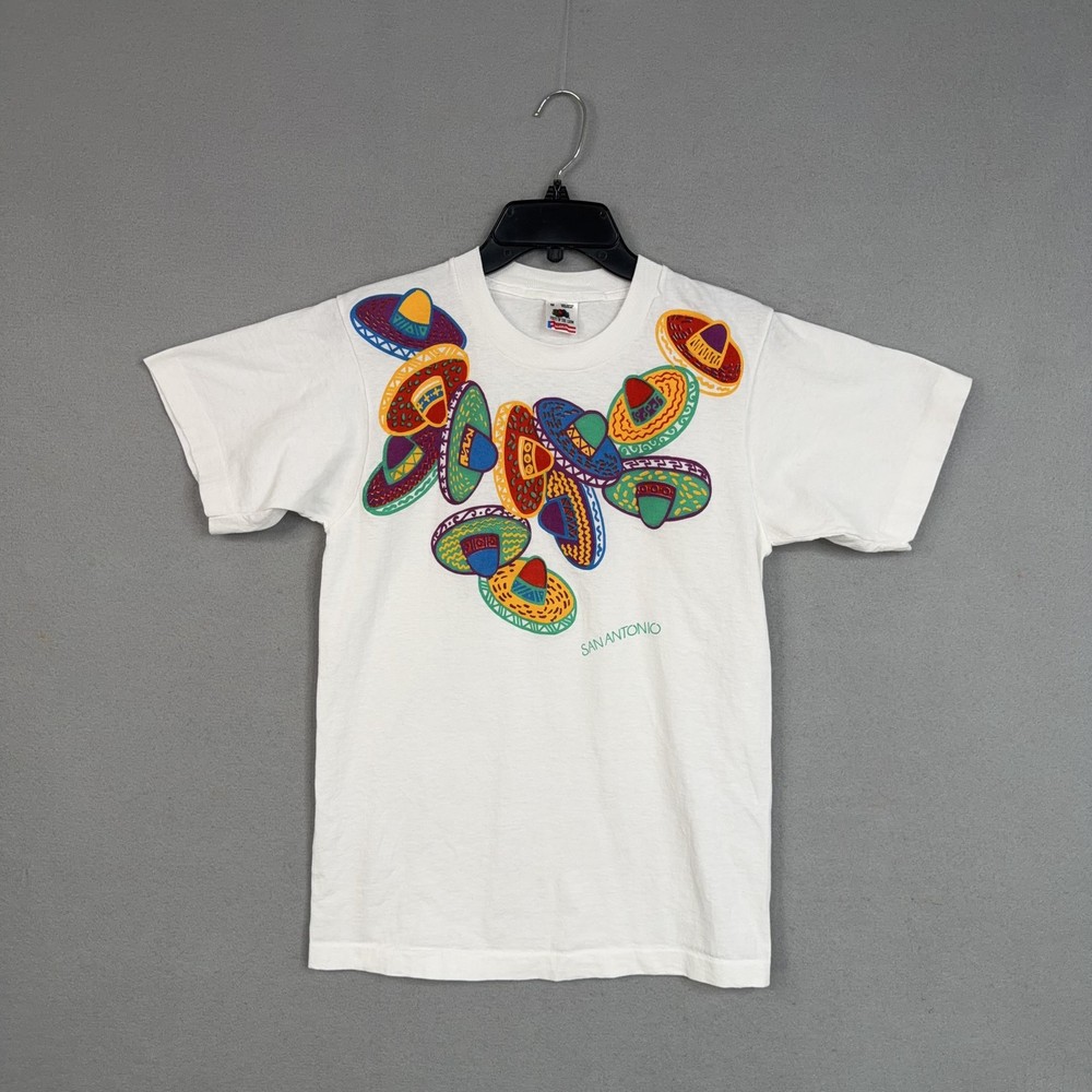 Vintage San Antonio Shirt Mens Medium White Sombrero Graphic Single Stitch USA