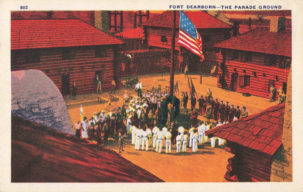 Chicago Illinois, Fort Dearborn Parade Ground US Flag, Vintage Postcard