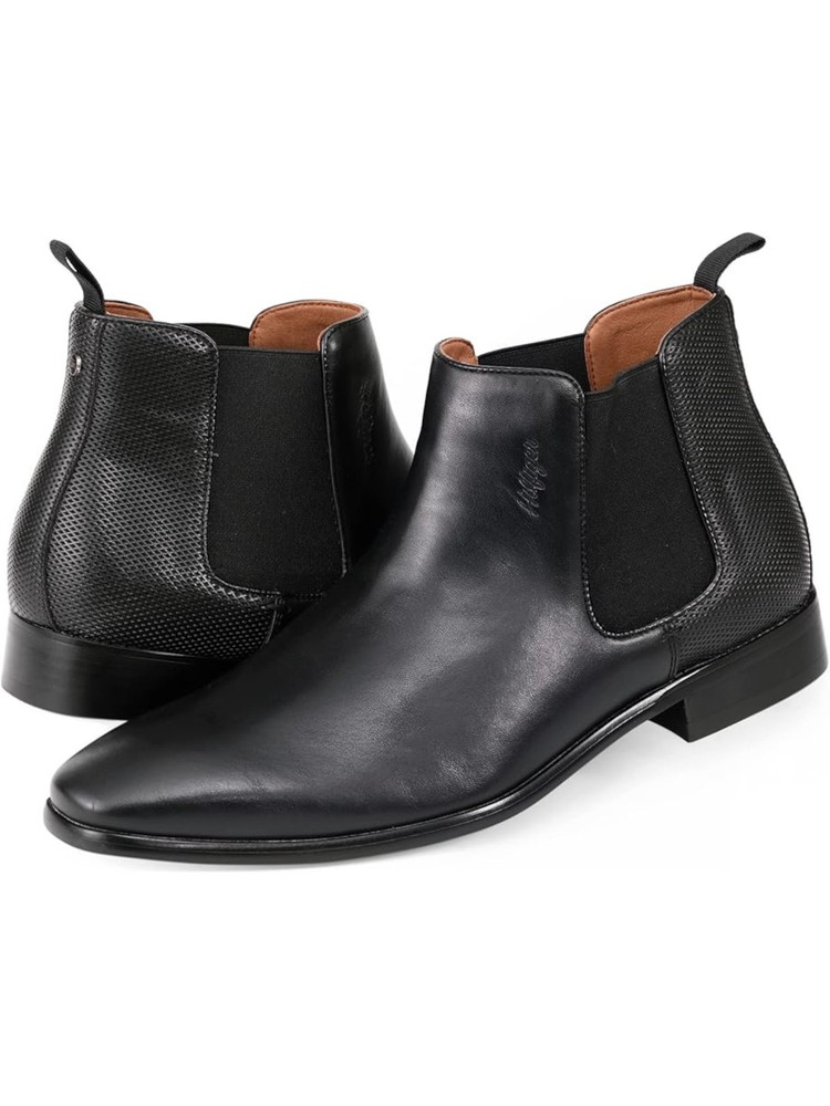 Tommy Hilfiger Mens Black Sesame Chelsea Boot with Pull Tab Heel Size 13 M