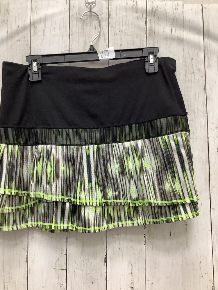 Lucky in Love Women's Large Neon Green and Black Tiered Pleated Tennis Skort