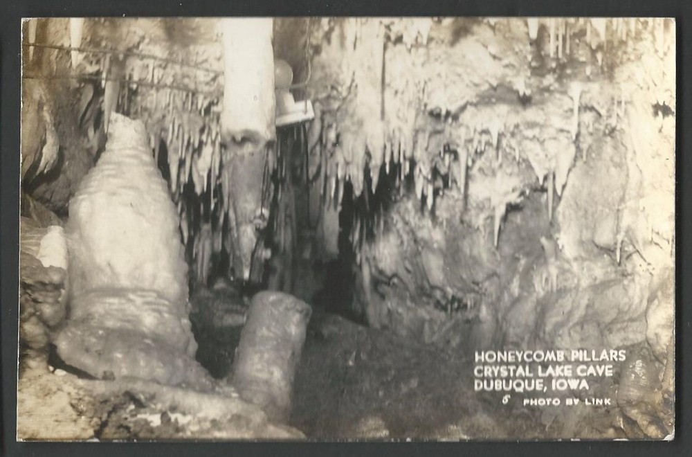 DUBUQUE IOWA Crystal Lake Cave Honeycomb Pillars 1938 RPPC DOPS Postcard