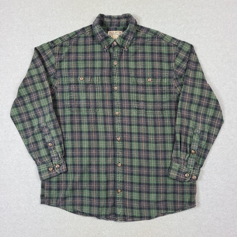 Duluth Trading Co Flannel Men's Size L Green Plaid Button Long Sleeve
