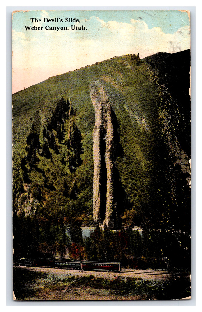 Vintage 1918 The Devils Slide Weber Canyon Utah Train Divided Back Postcard