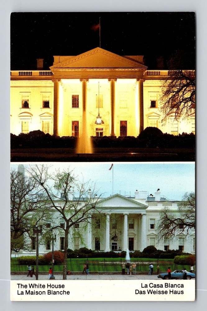 Washington DC Day and Night Scene of the White House Vintage Postcard