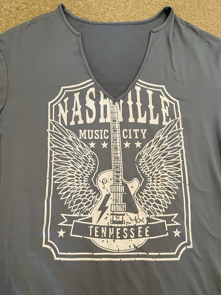 Nashville Graphic Tee Women’s Size M Gray V-Notch Guitar Wings T Shirt Dress