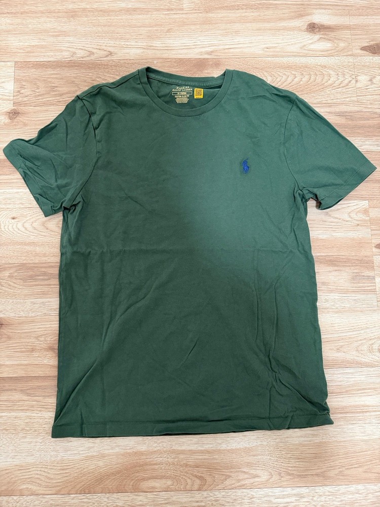 Polo Ralph Lauren Green Solid Logo Cotton Knit T-Shirt Men's M Crew Neck