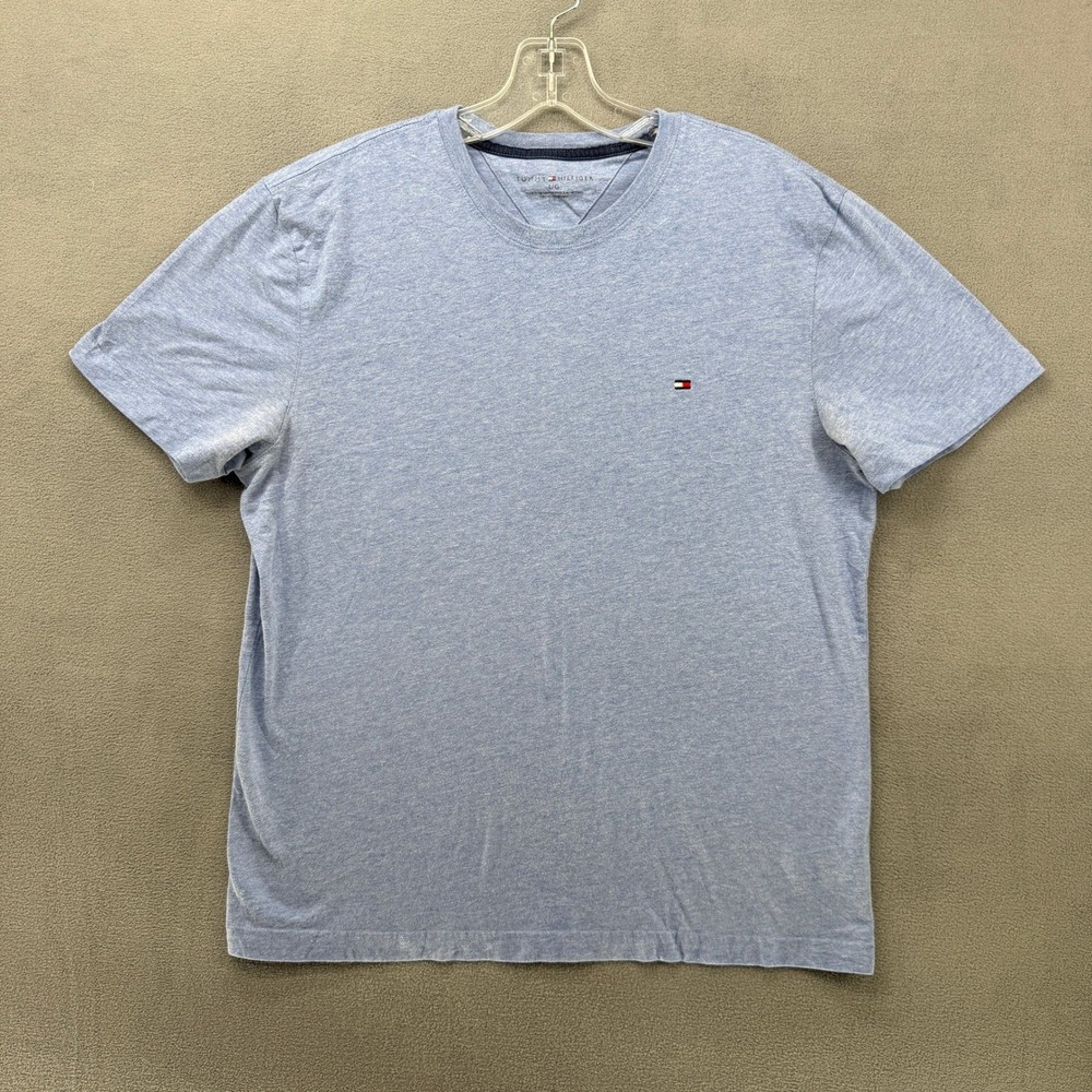 Tommy Hilfiger Mens Light Blue V Neck T Shirt Short Sleeve Logo Size Large
