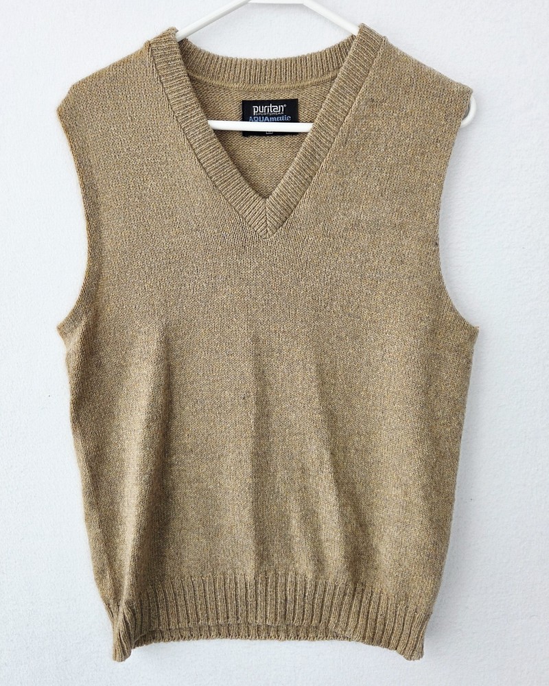 VTG Men’s Puritan Vest M Medium Brown Wool Brown Aquamatic V Neck Sweater USA