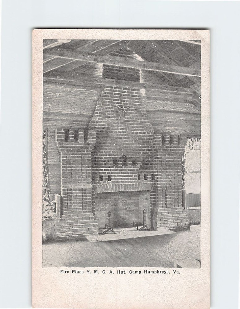 Postcard Fire Place YMCA Hut Camp Humphreys Virginia USA
