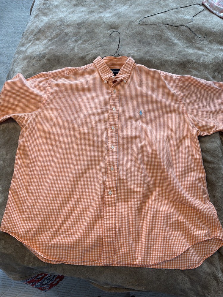 Vtg Ralph Lauren Blake Men’s Shirt XXL Orange White Gingham Short Sleeve PreppyShirt