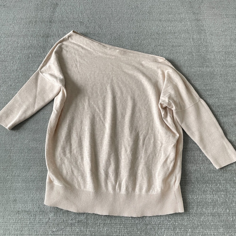 Anthropologie Moth Top Women M Beige Boat Neck Lightweight Knit Asymmetric