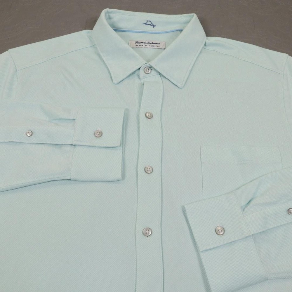 Tommy Bahama San Lucio Stretch Shirt Mens XL Blue Long Sleeve Button Knit Casual