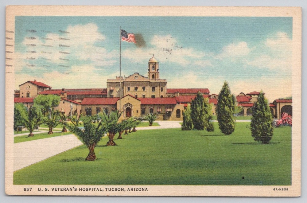 1940 Tucson, Arizona US Veteran's Hospital Curt Teich Linen Postcard Posted