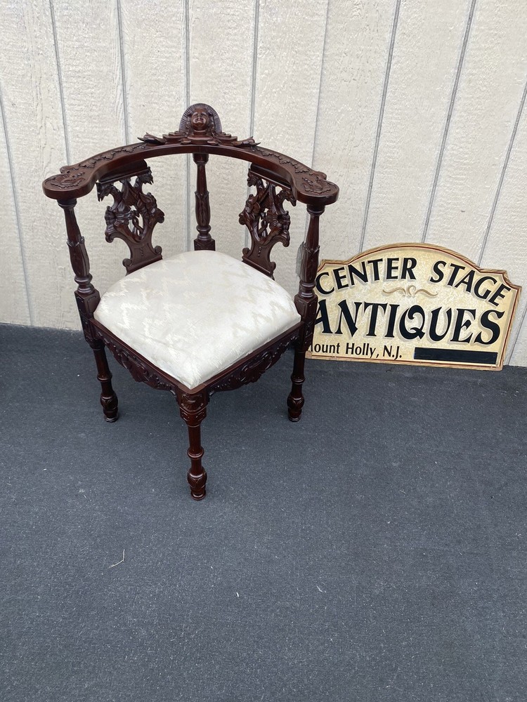 65855 Fancy Hand Carved Mohogany Figural Corner Chair
