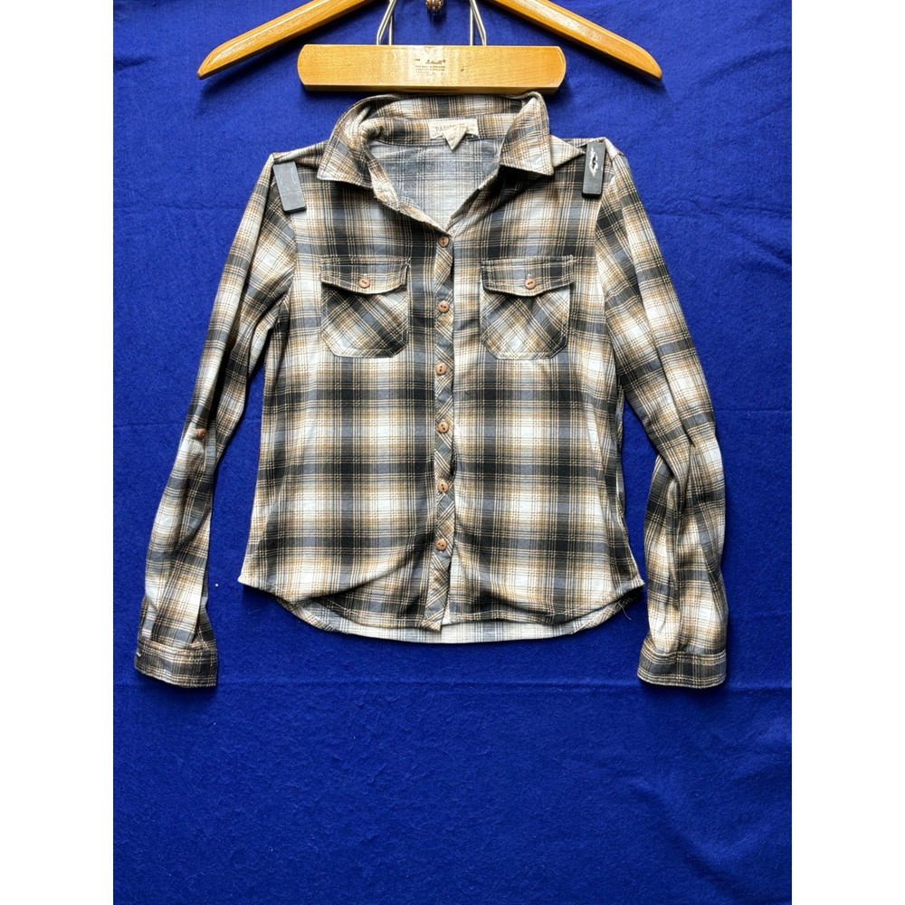 Grunge Girls Passport Plaid Button Down Shirt 7/8 Brown Black White