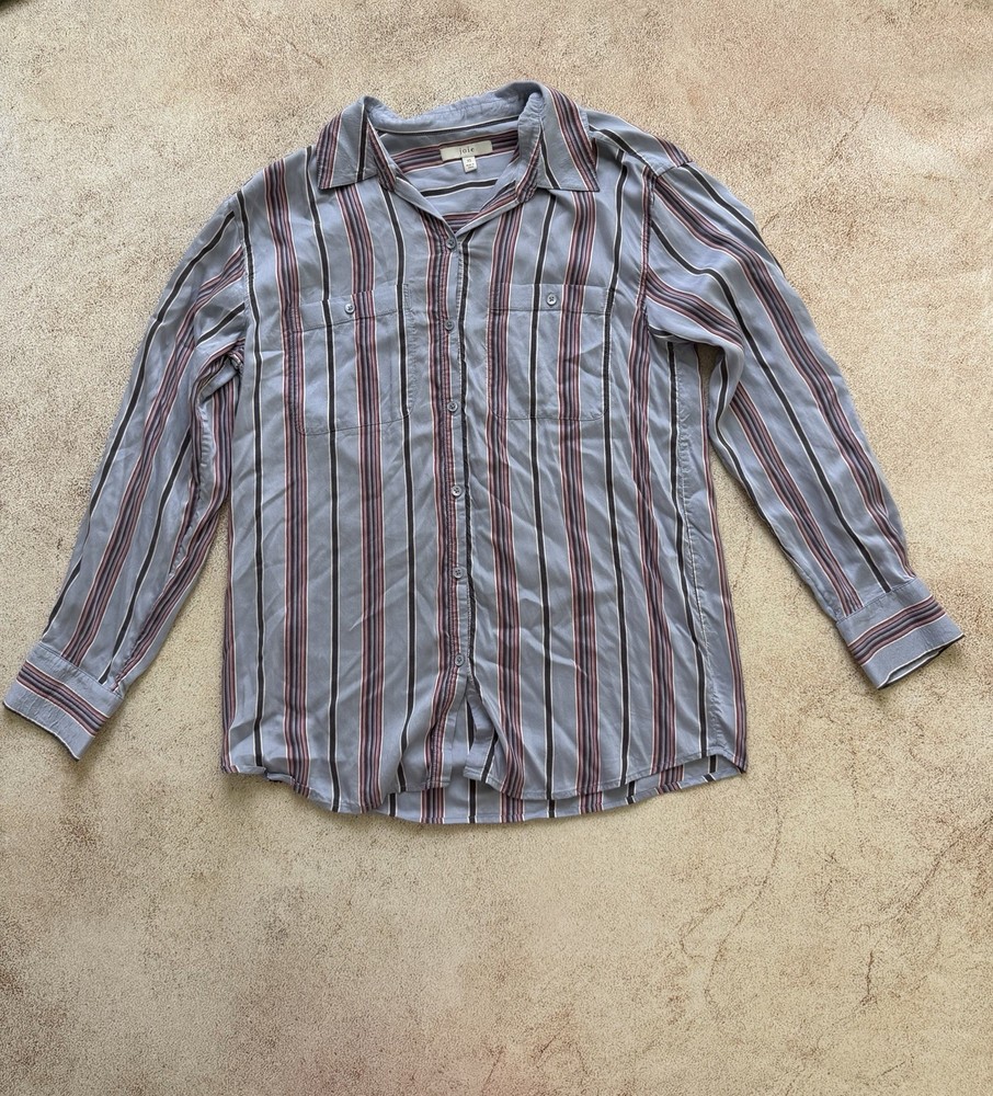 Joie Women’s Blue And Red Stripe Silk Blend Button Down Shirt Size XS
