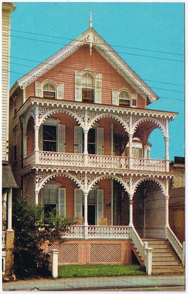Postcard Pink House Gingerbread Design In Victorian Setting Cape May New Jersey