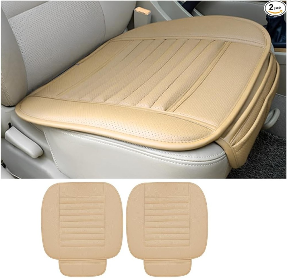 2 Pack Car Seat Covers for Front Seats, Breathable Leather Cushio Color: beige
