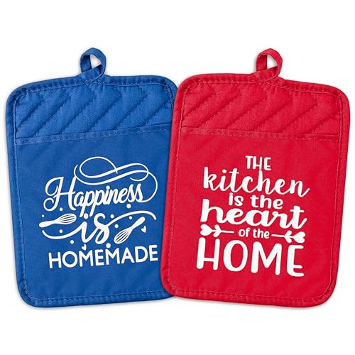 Funny Cotton Heat Resistant Potholders Set with Pocket Hanging Loop Bridal
