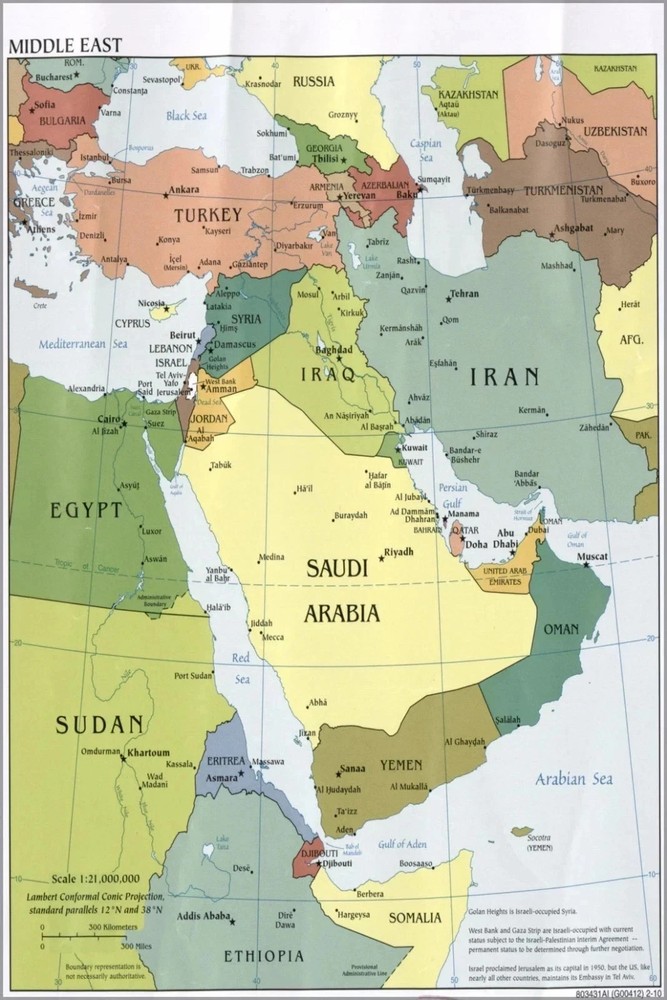 Cia Map Of Middle East Iraq Iran Israel 2010 Poster