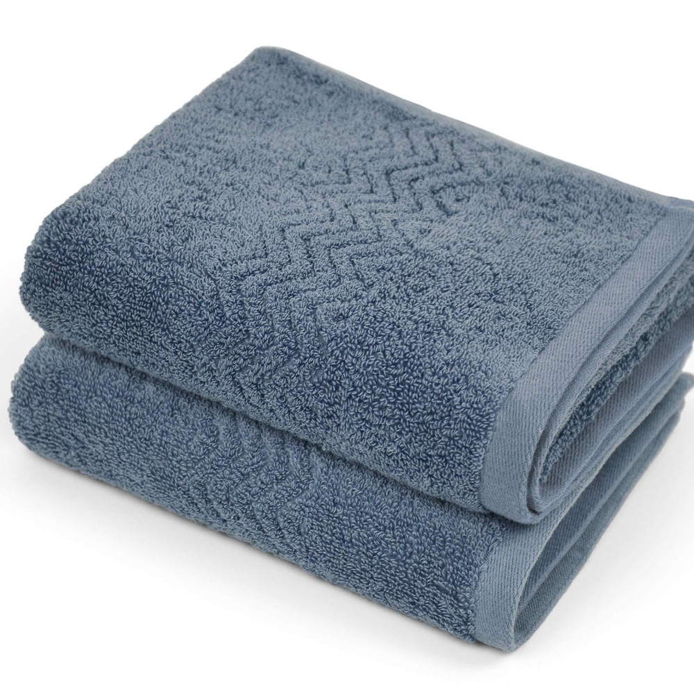 Cleanbear 100% Cotton Hand Towels, Highly Absorbent, Set of 2 (Blue-Grey), 13 x