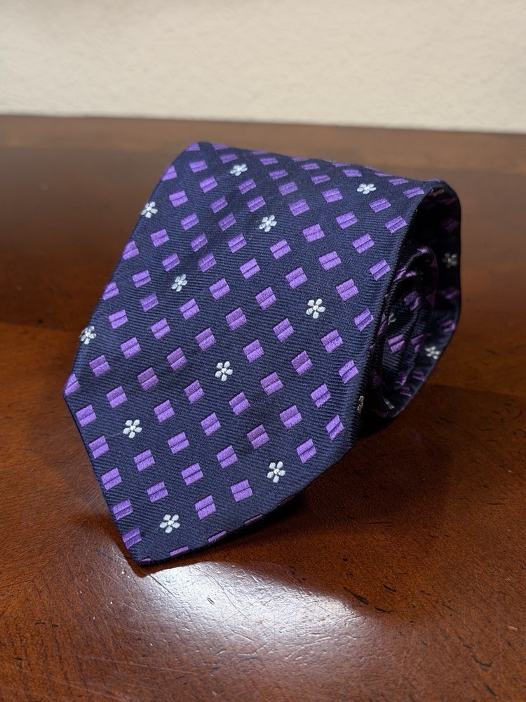 Faconnable Men's Silk Geometric with Micro Flowers HandMade In Italy Tie