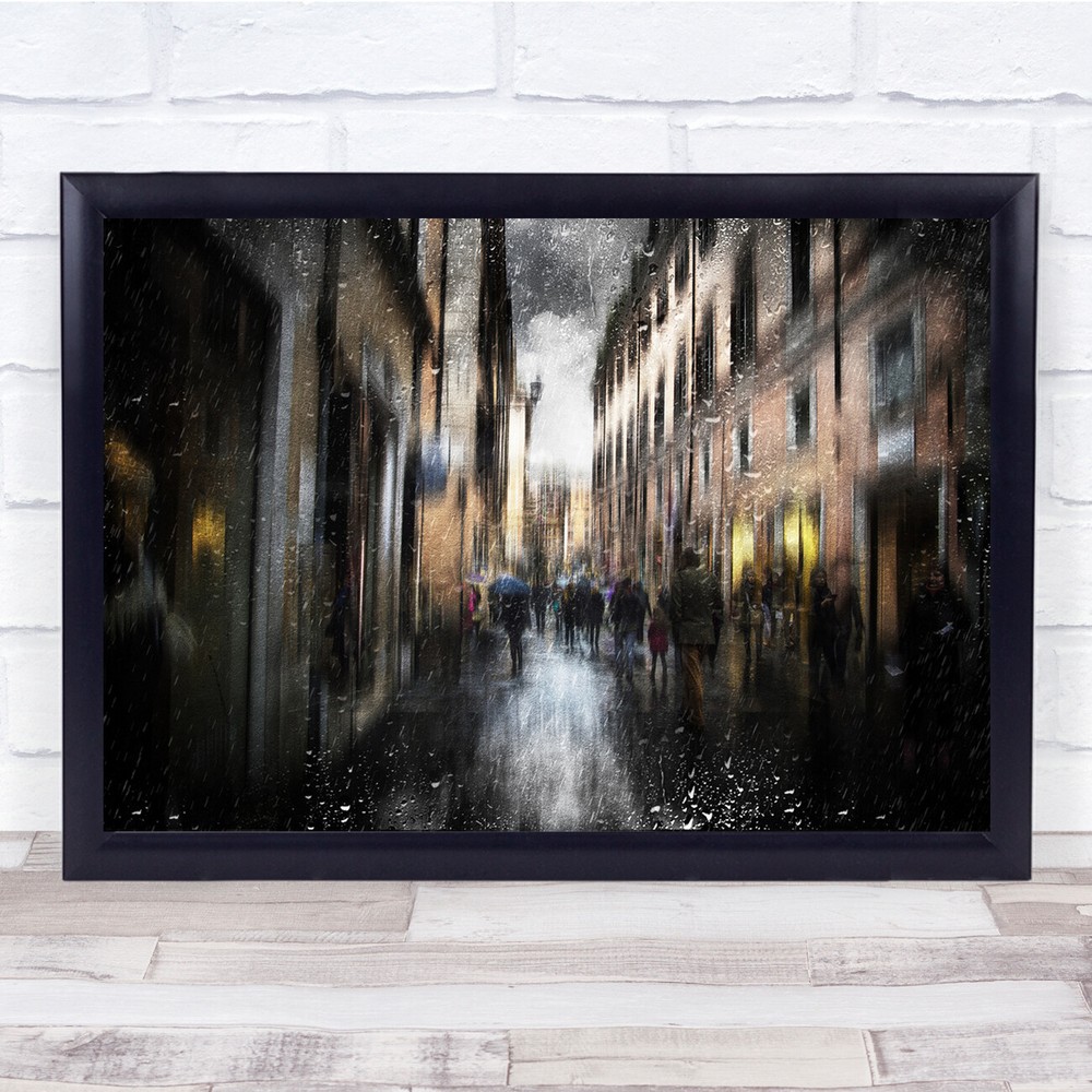 Landscape Street Abstract Blurry Painted with People Wall Art Print-image