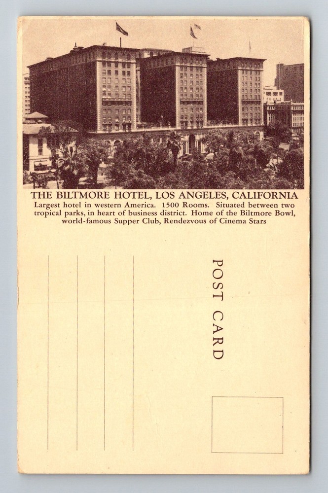 Los Angeles, CA-California, Biltmore Hotel Downtown Palm Trees Vintage Postcard