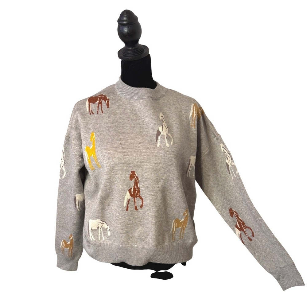 THML Equestrian Horse Print Pullover Sweater Western Size S Novelty Knit BOHO