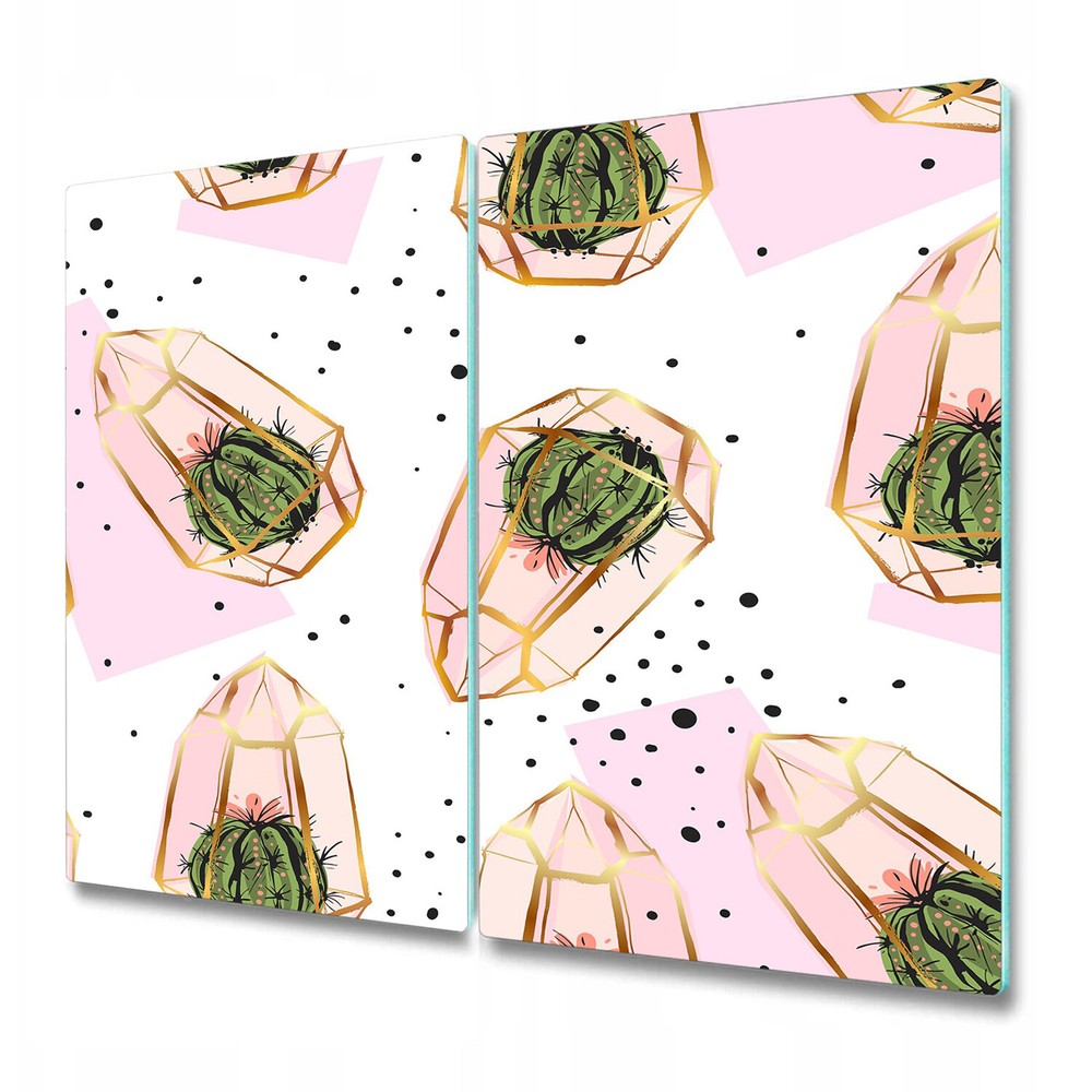 Glass Chopping Cutting Board Geometric Cacti Cactus Illustration Dots 2x30x52
