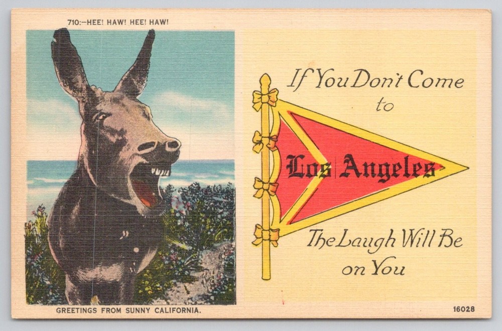 Vintage Linen Postcard: Los Angeles Donkey 