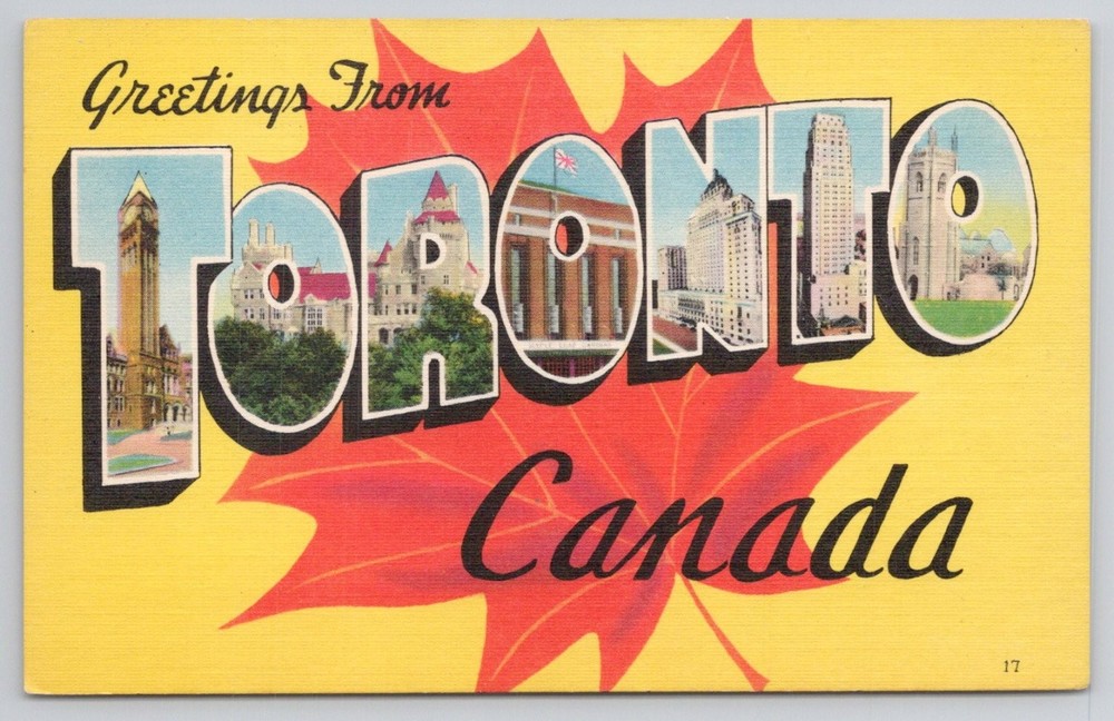 Vintage Toronto Canada Large Letter Greetings Postcard Maple Leaf Linen