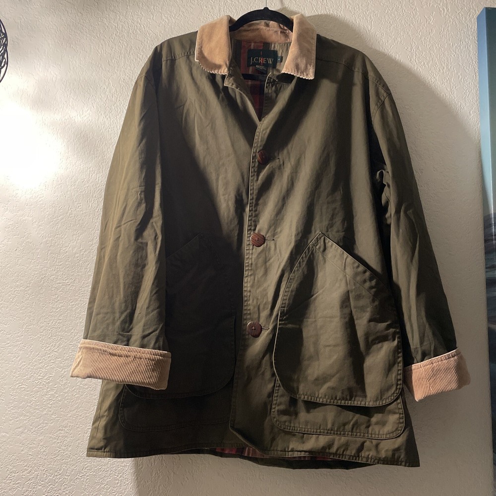 Vintage J. Crew Men's Green Plaid Lined Chore Coat| Sz. Large