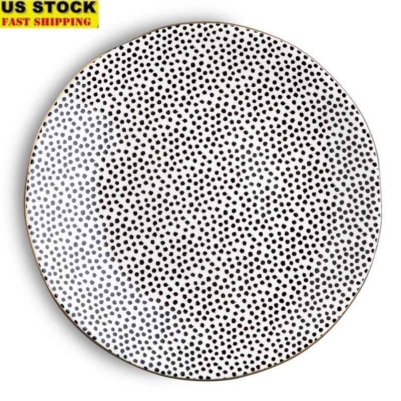 Ceramic Dinner Plate Black White Geometric Design Microwave Dishwasher Safe New