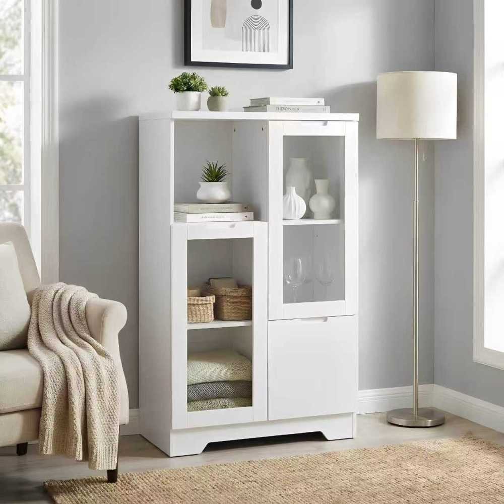 Painted Cabinet W Glass Doors Drawer Open Storage Space