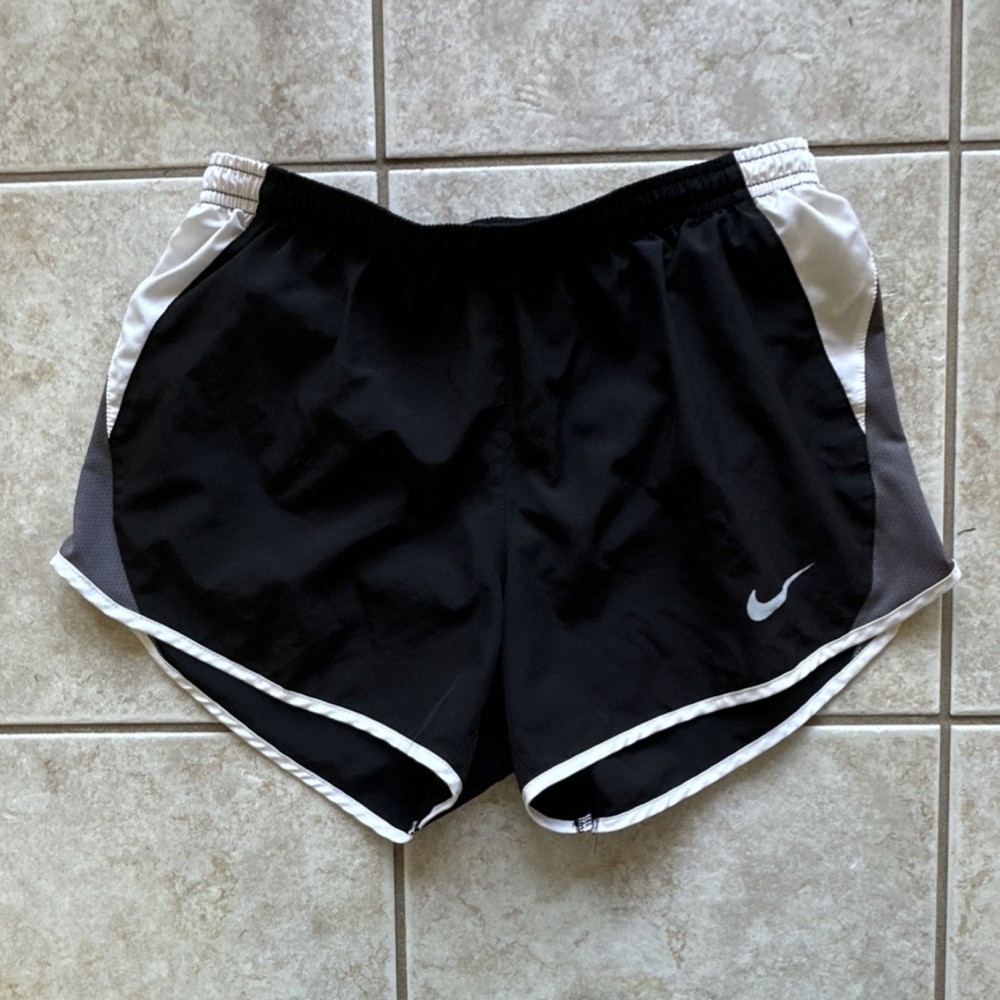 Nike Dri-FIT Women’s Running Shorts Black/White/Gray Logo Elastic Waist