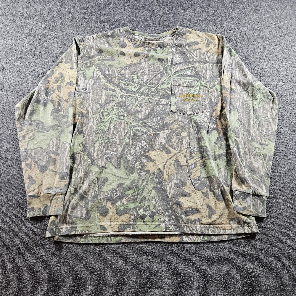 Mossy Oak Shirt Mens Large Green Camo Long Sleeve NWTF Pocket Hunting Tee