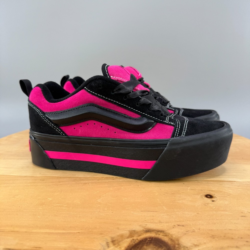 Vans Knu Skool Platform Women’s Size 7.5 Black Pink Stacked Casual Sneakers NEW
