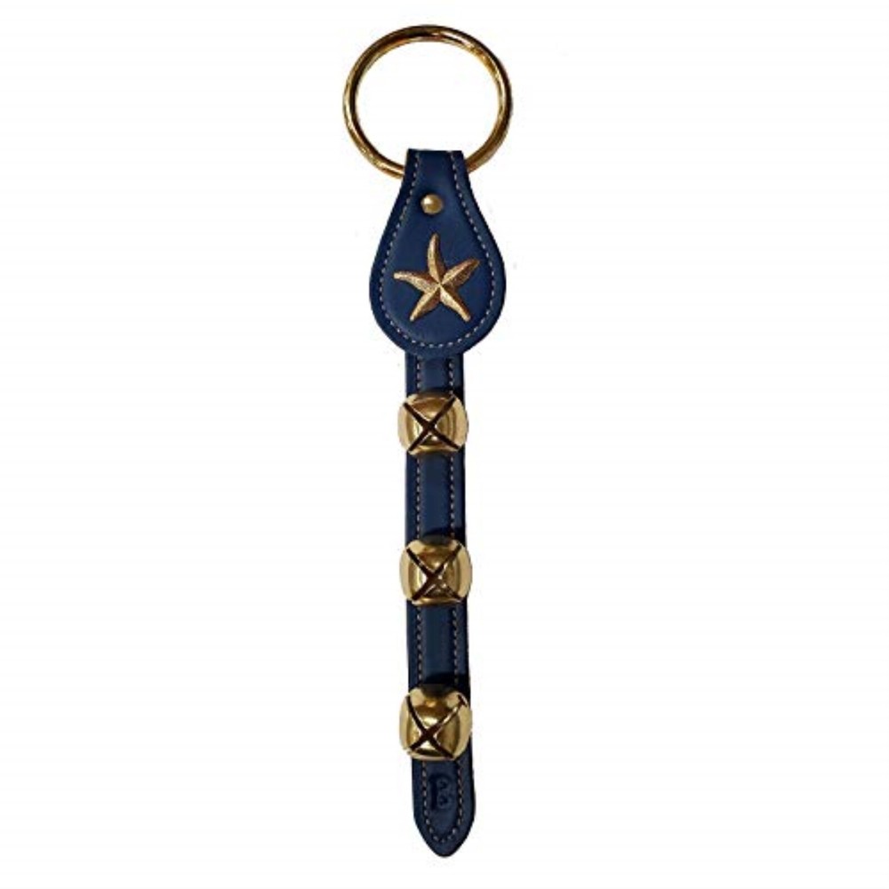 Starfish Charm Blue Leather Strap Sleigh Bell Door Hanger 12 Inch Made in USA