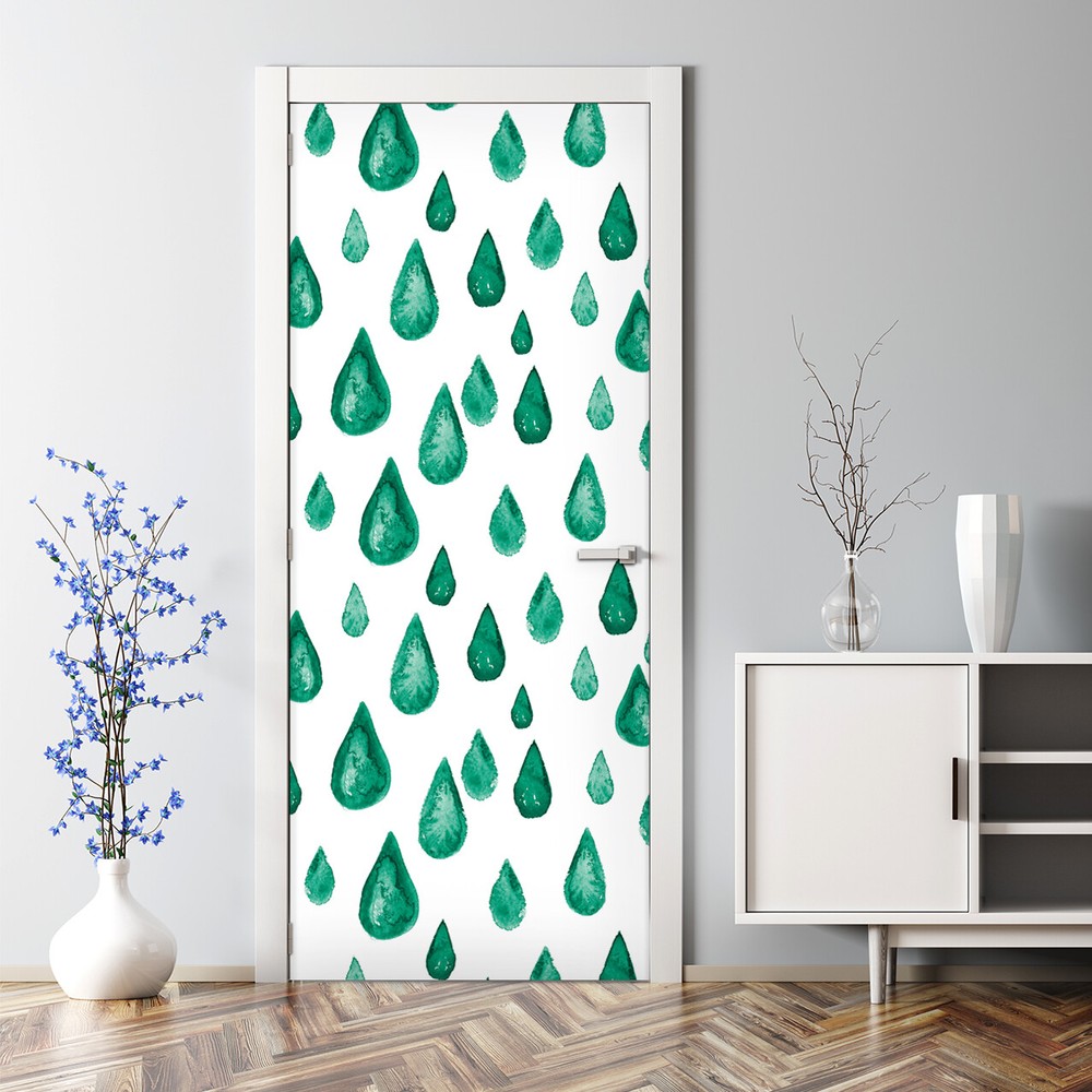 Bubble-free turquoise raindrop watercolor door stickers for kids room decor