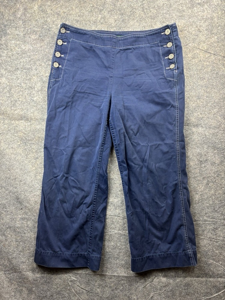 Lauren by Ralph Lauren Pants Womens Size 12 Blue Button Wide Leg Nautical Sailor