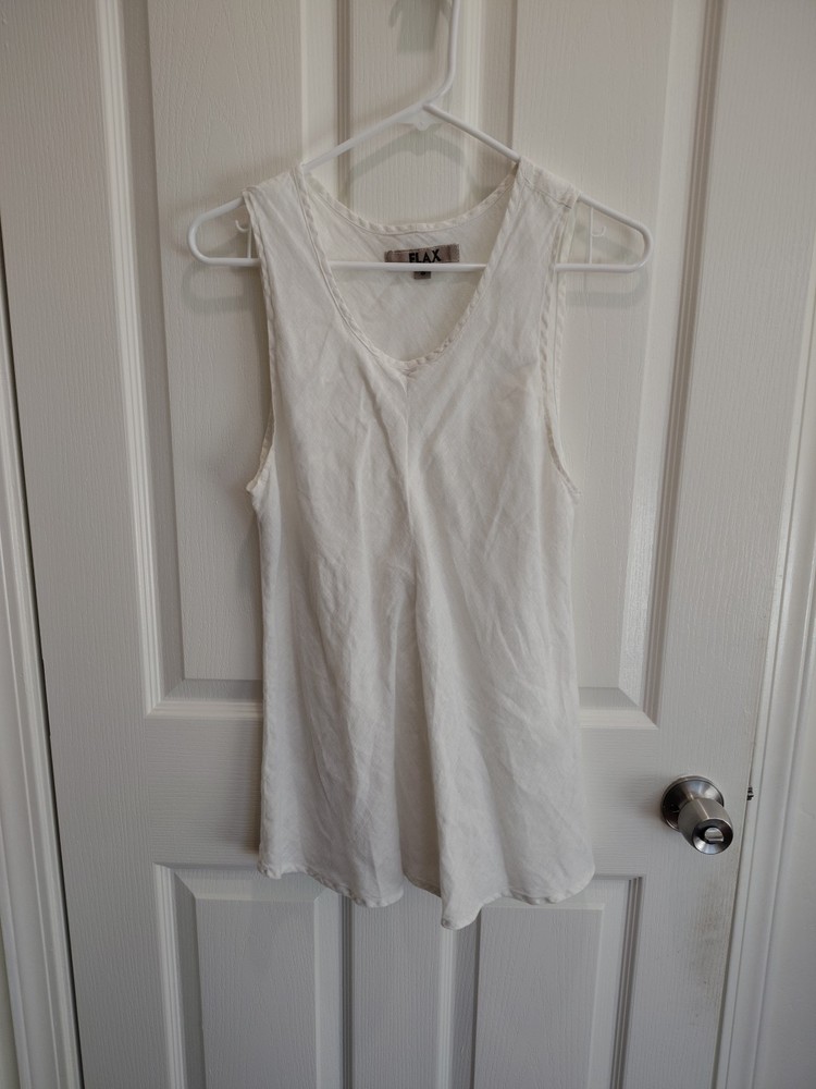 FLAX Tunic Sleeveless 100% Linen Blouse Top White Size Small Laggen Look
