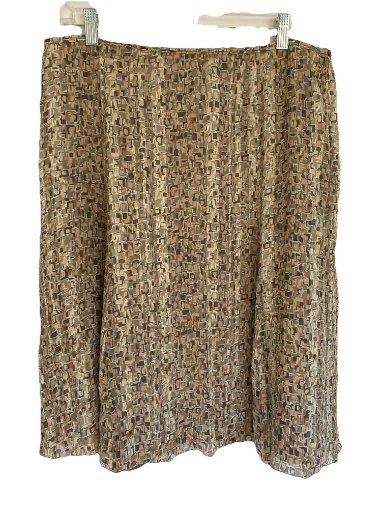 Talbots silk tan geometric patterned skirt size 14 EUC