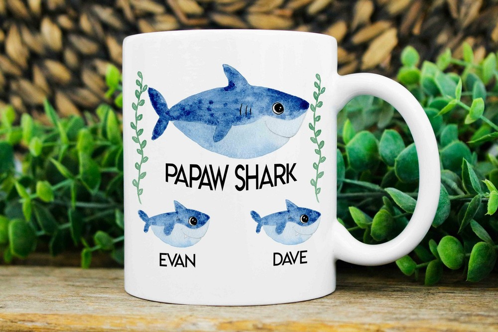 Papaw Gift Papaw Shark Mug Custom Papaw Mugs Mug With Kids Names Papaw Est
