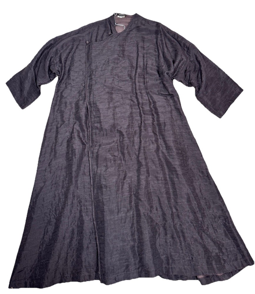 Eskandar Neiman Marcus Silk Linen Blend Kimono Wrap Dress Caftan Deep Plum Sz 0