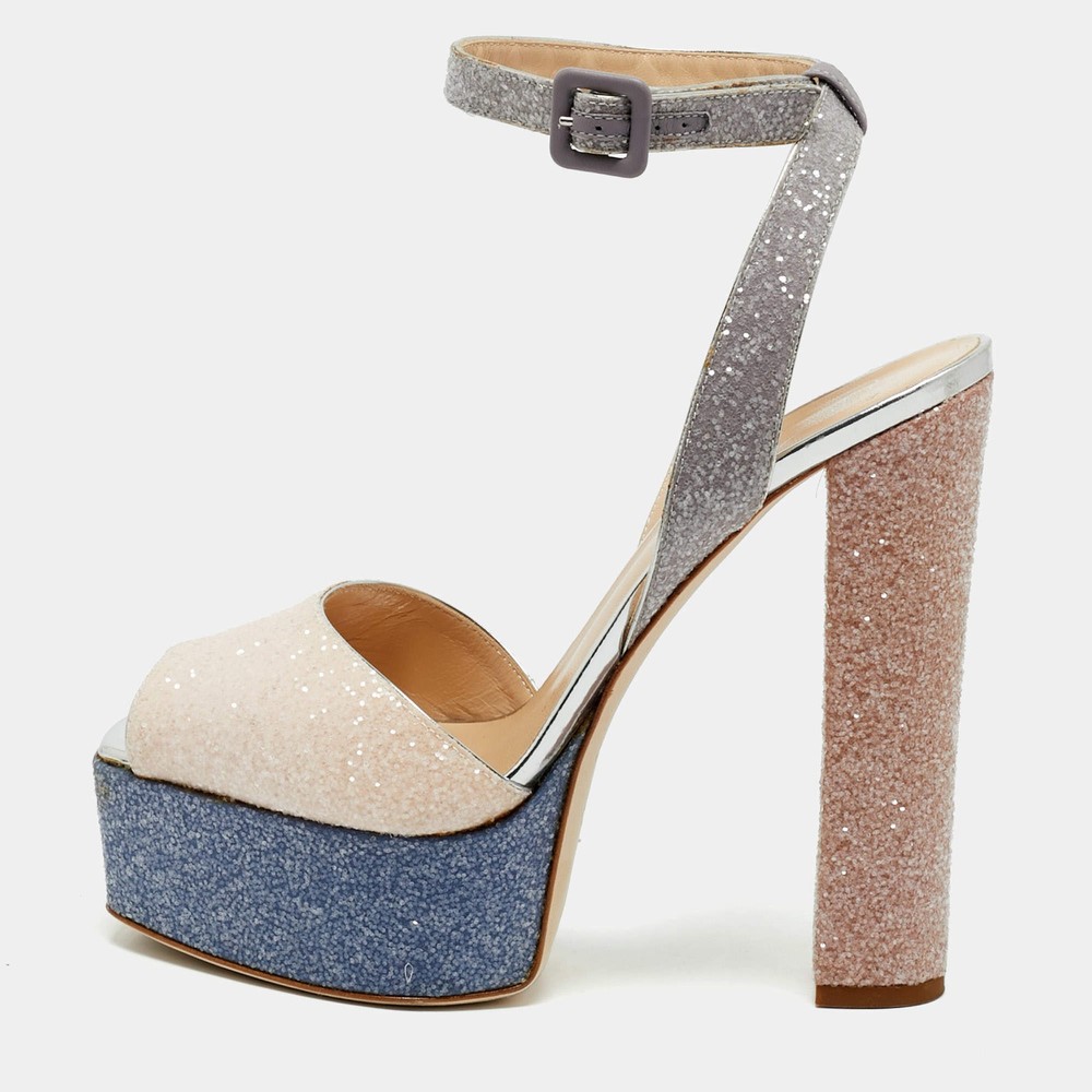 Giuseppe Zanotti Multicolor Glitter Lavinia Platform Sandals Size 40