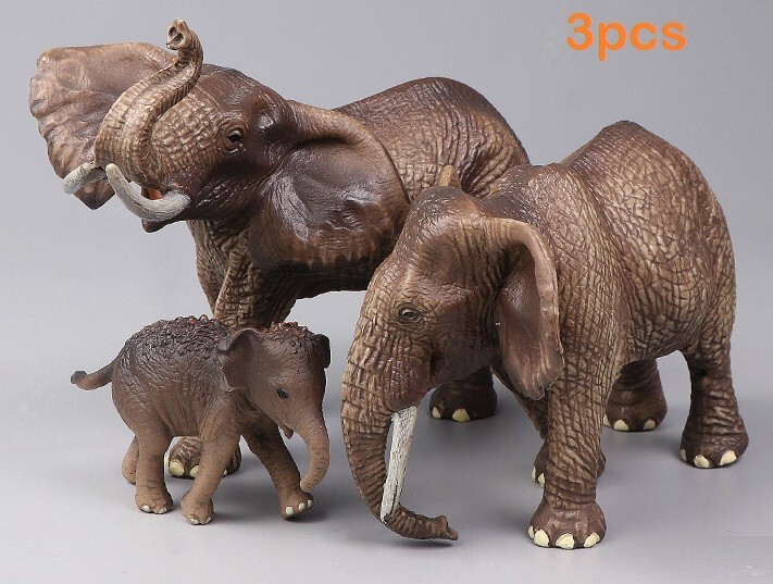 3pcs African Elephant Animal Toy PVC Action Figure Doll Kids Toys Party Gifts